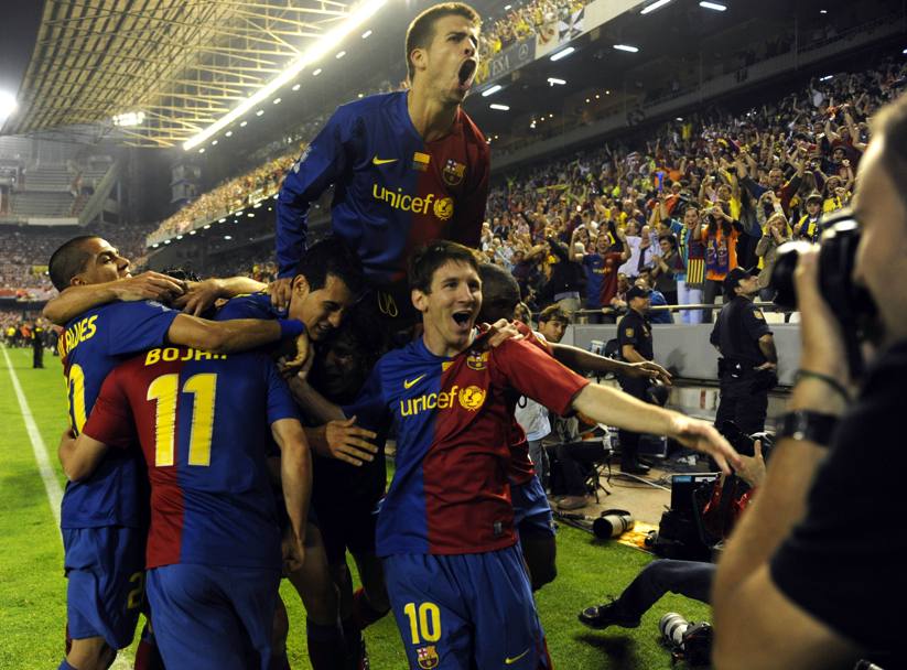 2009 Finale Copa del Rey. Barcellona-Athletic Bilbao 4-1. I blaugrana si aggiudicano il trofeo grazie anche a un gol di Messi (Apf)